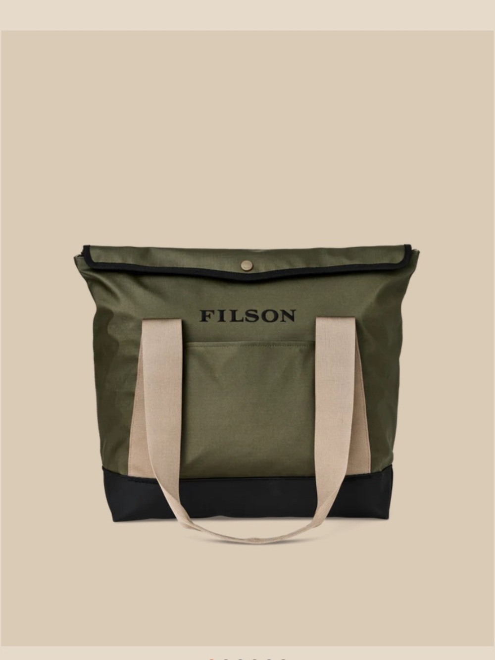 Filson Olive Green Canvas Tote with Tan Handles
